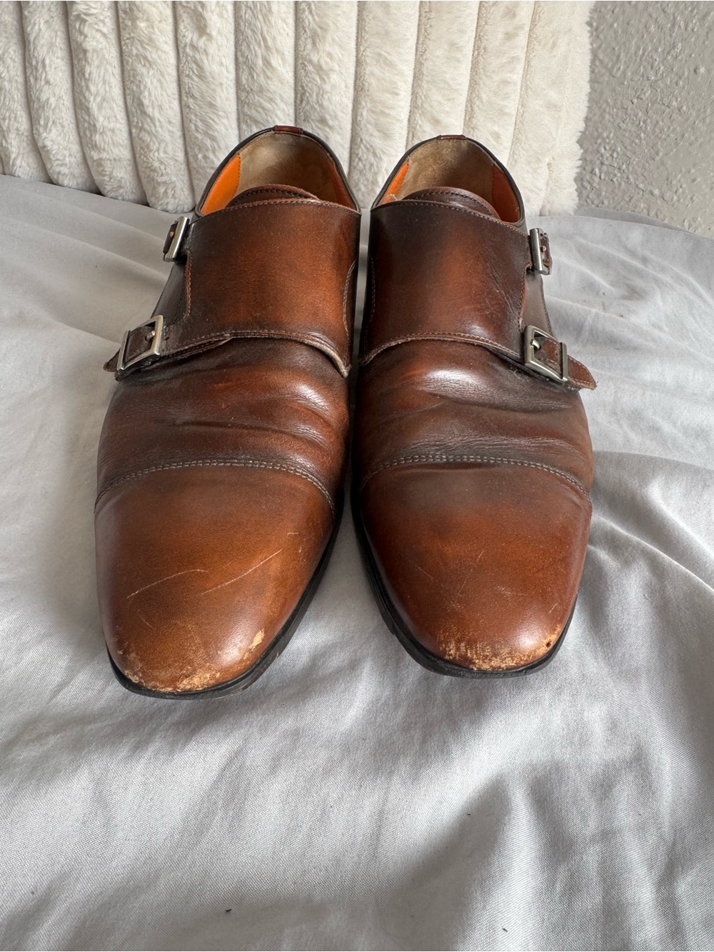Santoni Men’s Brown Double Monk Strap Leather Shoes